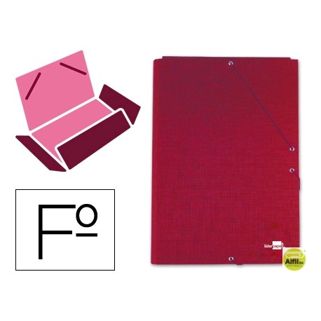 CARPETA GOMAS LIDERPAPEL FOLIO 3 SOLAPAS CARTON FORRADO ROJA