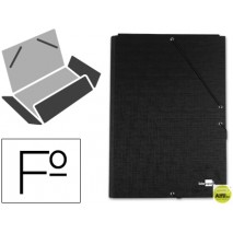 CARPETA GOMAS LIDERPAPEL FOLIO 3 SOLAPAS CARTON FORRADO NEGRA