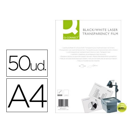 TRANSPARENCIA Q-CONNECT DIN A4DE ALTA CALIDAD KF37011 PARA IMPRESORA LASER CAJA DE 50