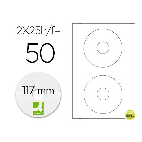 ETIQUETA ADHESIVA Q-CONNECT KF01579 -TAMAÑO CD-ROM -FOTOCOPIADORA -LASER -INK-JET-CAJA CON 25 H/50 E