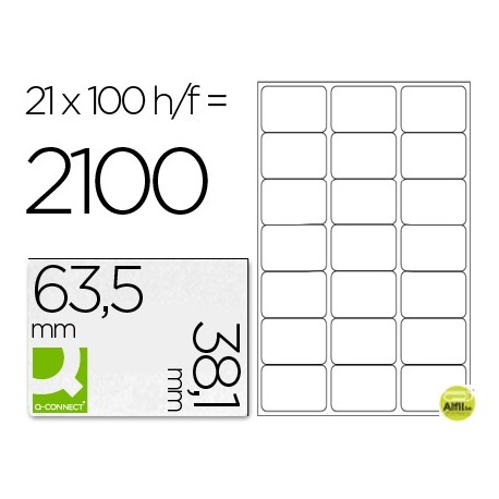 ETIQUETA ADHESIVA Q-CONNECT KF01587 TAMANO 63,5X38,1 MM FOTOCOPIADORA LASER INK-JET