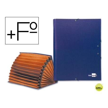 CARPETA CLASIFICADORA LIDERPAPEL 12 DEPARTAMENTOS FOLIO PROLONGADO CARTON FORRADO AZUL FUELLE
