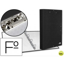 CARPETA DE 4 ANILLAS 25MM REDONDAS LIDERPAPEL FOLIO CARTON FORRADO PAPER COAT NEGRA CON MINICLIP Y S