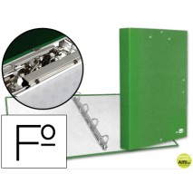 CARPETA DE 4 ANILLAS 25MM REDONDAS LIDERPAPEL FOLIO CARTON FORRADO PAPER COAT VERDE CON MINICLIP Y S