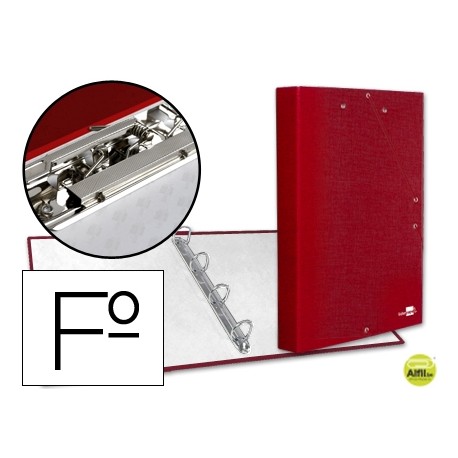 CARPETA DE 4 ANILLAS 25MM REDONDAS LIDERPAPEL FOLIO CARTON FORRADO PAPER COAT ROJA CON MINICLIP Y SO