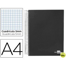 BLOC ESPIRAL LIDERPAPEL A4 MICRO PAPERCOAT TAPA FORRADA 160H 70G CUADRO 5MM 5 BANDAS 4 TALADROS. NEG