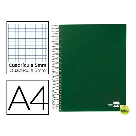 BLOC ESPIRAL LIDERPAPEL A4 MICRO PAPERCOAT TAPA FORRADA 160H 70G CUADRO 5MM 5 BANDAS 4 TALADROS. VER