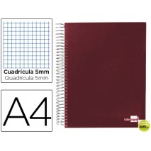 BLOC ESPIRAL LIDERPAPEL A4 MICRO PAPERCOAT TAPA FORRADA 160H 70G CUADRO 5MM 5 BANDAS 4 TALADROS. ROJ