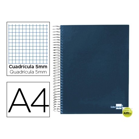 BLOC ESPIRAL LIDERPAPEL A4 MICRO PAPERCOAT TAPA FORRADA 160H 70G CUADRO 5MM 5 BANDAS 4 TALADROS. AZU