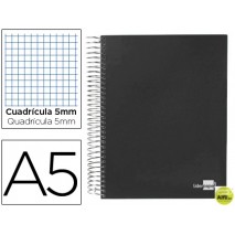 BLOC ESPIRAL LIDERPAPEL A5 MICRO PAPERCOAT TAPA FORRADA 160H 70G CUADRO 5MM 5 BANDAS 6 TALADROS. NEG