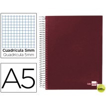 BLOC ESPIRAL LIDERPAPEL A5 MICRO PAPERCOAT TAPA FORRADA 160H 70G CUADRO 5MM 5 BANDAS 6 TALADROS. ROJ