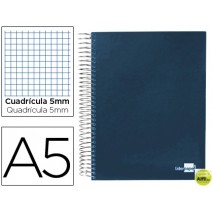 BLOC ESPIRAL LIDERPAPEL A5 MICRO PAPERCOAT TAPA FORRADA 160H 70G CUADRO 5MM 5 BANDAS 6 TALADROS. AZU