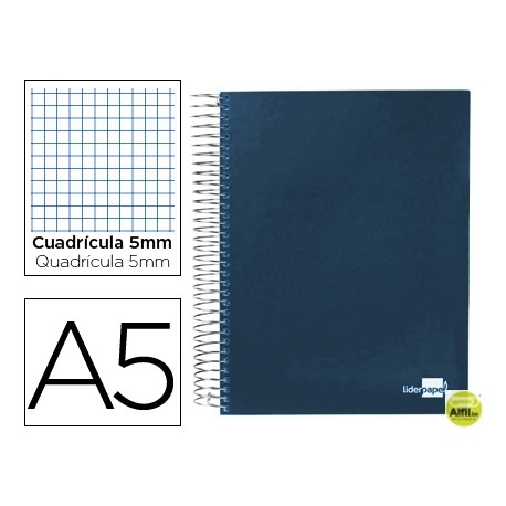 BLOC ESPIRAL LIDERPAPEL A5 MICRO PAPERCOAT TAPA FORRADA 160H 70G CUADRO 5MM 5 BANDAS 6 TALADROS. AZU