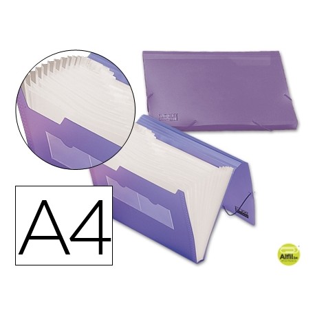 CARPETA BEAUTONE CLASIFICADOR FUELLE 32186 POLIPROPILENO DIN A4 VIOLETA SERIE FROSTY 13 DEPARTAMENTO