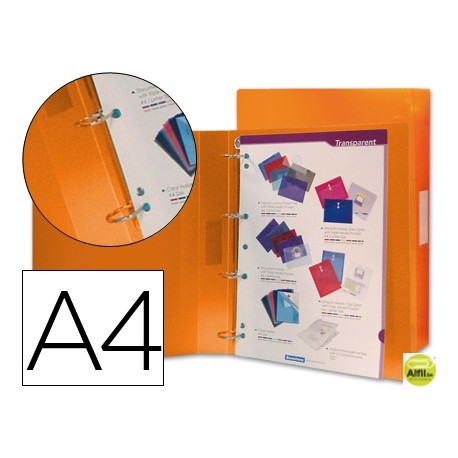 CARPETA BEAUTONE 4 ANILLAS 25 MM MIXTAS 43431 POLIPROPILENO DIN A4 NARANJA SERIE FROSTY