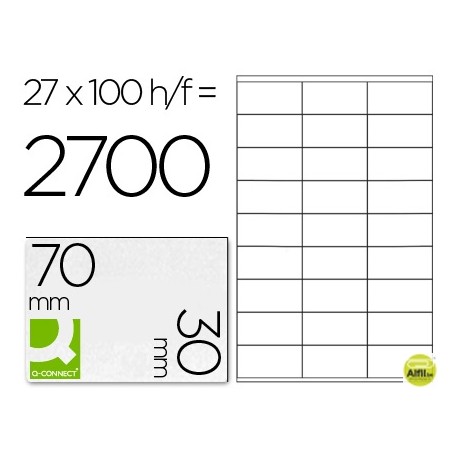 ETIQUETA ADHESIVA Q-CONNECT KF10642 TAMAÑO 70X30 MM FOTOCOPIADORA LASER INK-JET CAJA CON 100 HOJAS D