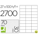 ETIQUETA ADHESIVA Q-CONNECT KF10642 TAMAÑO 70X30 MM FOTOCOPIADORA LASER INK-JET CAJA CON 100 HOJAS D