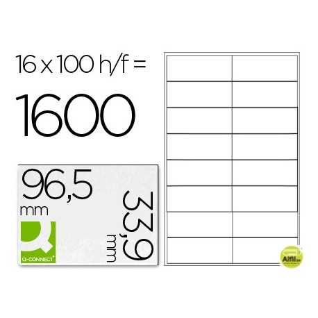 ETIQUETA ADHESIVA Q-CONNECT KF10651 TAMAÑO 96,5X33,9 MM FOTOCOPIADORA LASER INK-JET CAJA CON 100 HOJ