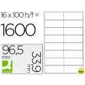 ETIQUETA ADHESIVA Q-CONNECT KF10651 TAMAÑO 96,5X33,9 MM FOTOCOPIADORA LASER INK-JET CAJA CON 100 HOJ