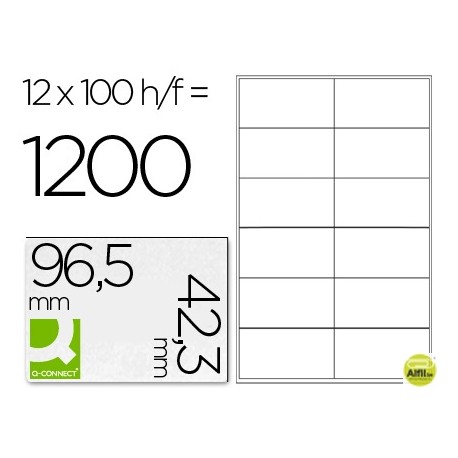 ETIQUETA ADHESIVA Q-CONNECT KF10652 TAMAÑO 96,5X42,3 MM FOTOCOPIADORA LASER INK-JET CAJA CON 100 HOJ