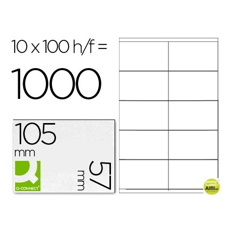 ETIQUETA ADHESIVA Q-CONNECT KF10658 TAMAÑO 105X57 MM FOTOCOPIADORA LASER INK-JET CAJA CON 100 HOJAS