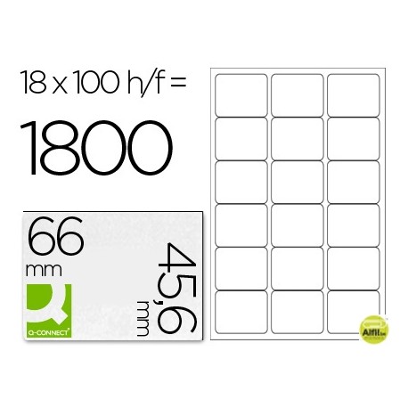 ETIQUETA ADHESIVA Q-CONNECT KF01583 TAMAÑO 66X45,6 MM FOTOCOPIADORA LASER INK-JET CAJA CON 100 HOJAS