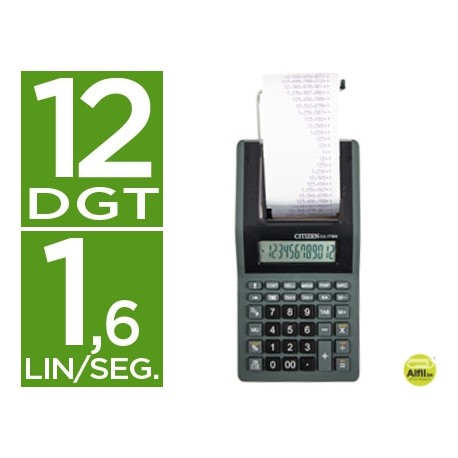 CALCULADORA CITIZEN IMPRESORA PANTALLA PAPEL CX-77 12 DIGITOS NEGRA