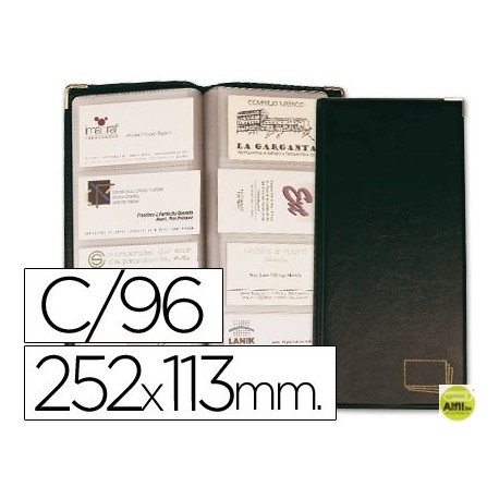 TARJETERO PARA TARJETAS VISITACOLOR NEGRO SIMIL PIEL PARA 96 UNIDADES TAMAÑO 252 X 113 MM