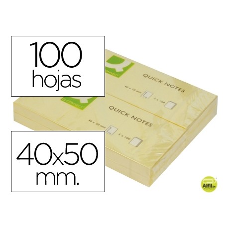 BLOC DE NOTAS ADHESIVAS QUITA Y PON Q-CONNECT 40X50 MM CON 100 HOJAS