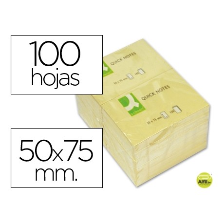 BLOC DE NOTAS ADHESIVAS QUITA Y PON Q-CONNECT 50X75 MM CON 100 HOJAS