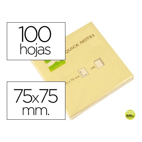 BLOC DE NOTAS ADHESIVAS QUITA Y PON Q-CONNECT 75X75 MM CON 100 HOJAS