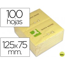 BLOC DE NOTAS ADHESIVAS QUITA Y PON Q-CONNECT 75X125 MM CON 100 HOJAS