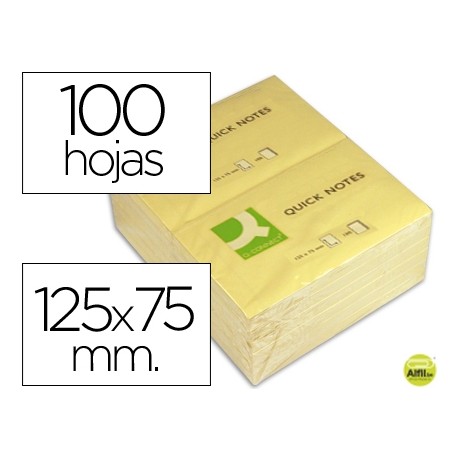 BLOC DE NOTAS ADHESIVAS QUITA Y PON Q-CONNECT 75X125 MM CON 100 HOJAS