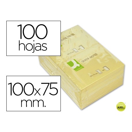 BLOC DE NOTAS ADHESIVAS QUITA Y PON Q-CONNECT 75X100 MM CON 100 HOJAS