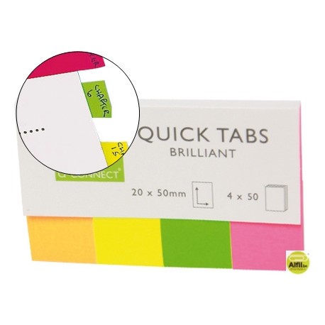 BANDERITAS SEPARADORAS Q-CONNECT 20X50 MM FLUORESCENTE PACK DE 4 CON 40 HOJAS