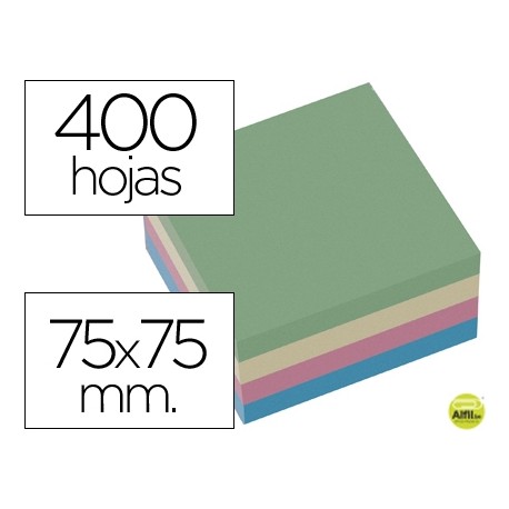 BLOC DE NOTAS ADHESIVAS QUITA Y PON Q-CONNECT 75X75 MM PASTEL CON 400 HOJAS