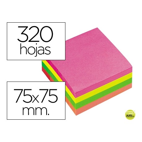 BLOC DE NOTAS ADHESIVAS QUITA Y PON Q-CONNECT 75X75 MM FLUORESCENTE CON 320 HOJAS