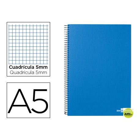 BLOC ESPIRAL LIDERPAPEL A5 MICRO PAPERCOAT TAPA FORRADA 160H 70G CUADRO 5MM 5 BANDAS 6 TALADROS. CEL