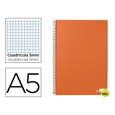 BLOC ESPIRAL LIDERPAPEL A5 MICRO PAPERCOAT TAPA FORRADA 160H 70G CUADRO 5MM 5 BANDAS 6 TALADROS. NAR