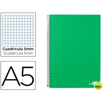 BLOC ESPIRAL LIDERPAPEL A5 MICRO PAPERCOAT TAPA FORRADA 160H 70G CUADRO 5MM 5 BANDAS 6 TALADROS. VER