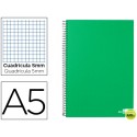 BLOC ESPIRAL LIDERPAPEL A5 MICRO PAPERCOAT TAPA FORRADA 160H 70G CUADRO 5MM 5 BANDAS 6 TALADROS. VER