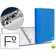 CARPETA DE 4 ANILLAS 25MM REDONDAS LIDERPAPEL FOLIO CARTON FORRADO PAPER COAT CELESTE CON MINICLIP Y