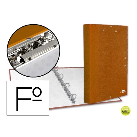 CARPETA DE 4 ANILLAS 25MM REDONDAS LIDERPAPEL FOLIO CARTON FORRADO PAPER COAT NARANJA CON MINICLIP Y