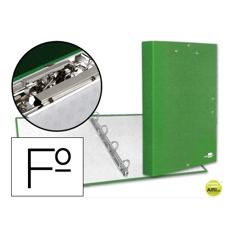 CARPETA DE 4 ANILLAS 25MM REDONDAS LIDERPAPEL FOLIO CARTON FORRADO PAPER COAT VERDE CLARO CON MINICL