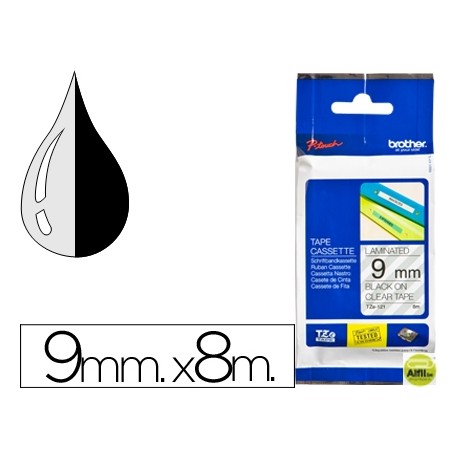 CINTA BROTHER TZE-121 TRANSPARENTE-NEGRO 9MM LONGITUD 8 MT