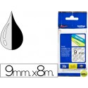 CINTA BROTHER TZE-121 TRANSPARENTE-NEGRO 9MM LONGITUD 8 MT
