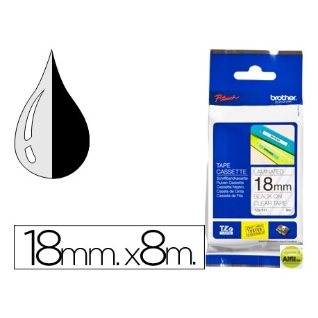 CINTA BROTHER TZE-141 TRANSPARENTE-NEGRO 18MM LONGITUD 8 MT