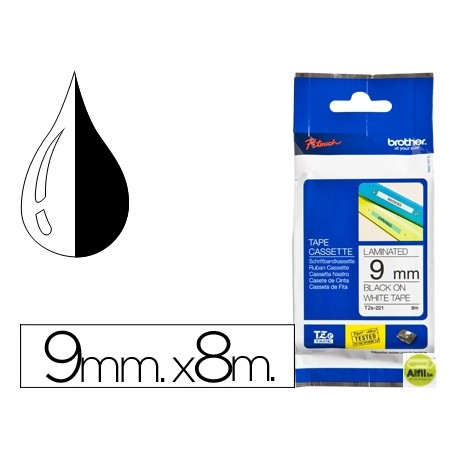 CINTA BROTHER TZE-221 BLANCO-NEGRO 9MM LONGITUD 8 MT