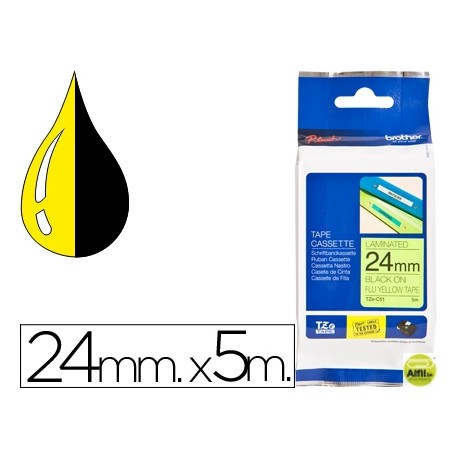 CINTA BROTHER TZE-C51 AMARILLO FLUORESCENTE-NEGRO 24MM LONGITUD 5 MT