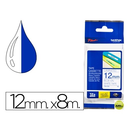 CINTA BROTHER TZE-233 BLANCO-AZUL 12MM LONGITUD 8 MT